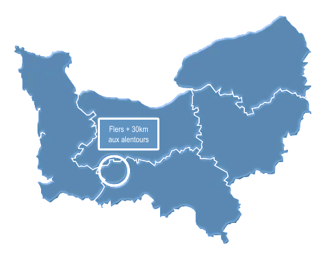 Carte de la zone d'intervention de Colorway Nettoyage autour de Flers dans l'Orne
